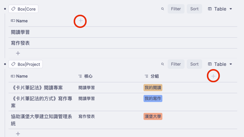 Table 按下加號即可增加新欄位