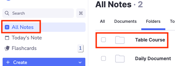 Import 完成，打開 All Notes/ Folders/ Table Course 就可以看到文件