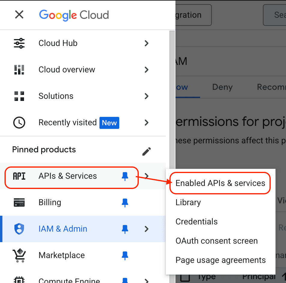 側邊欄進入啓用 API 服務