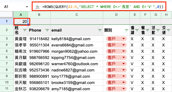 只要一個數字，不想打出 FILTER 後的新表？就把 QUERY 包起來，這張新表就只存在記憶體中，成為「虛擬表」
